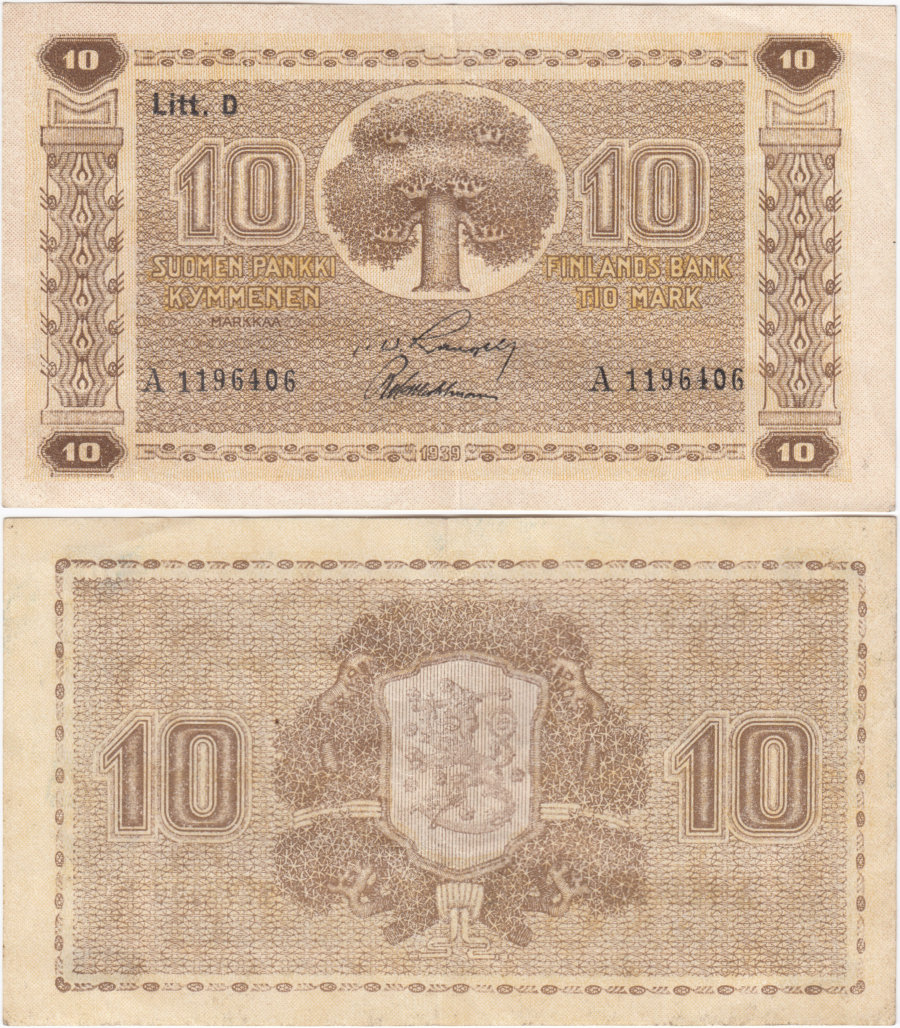 10 Markkaa 1939 Litt.D A1196406